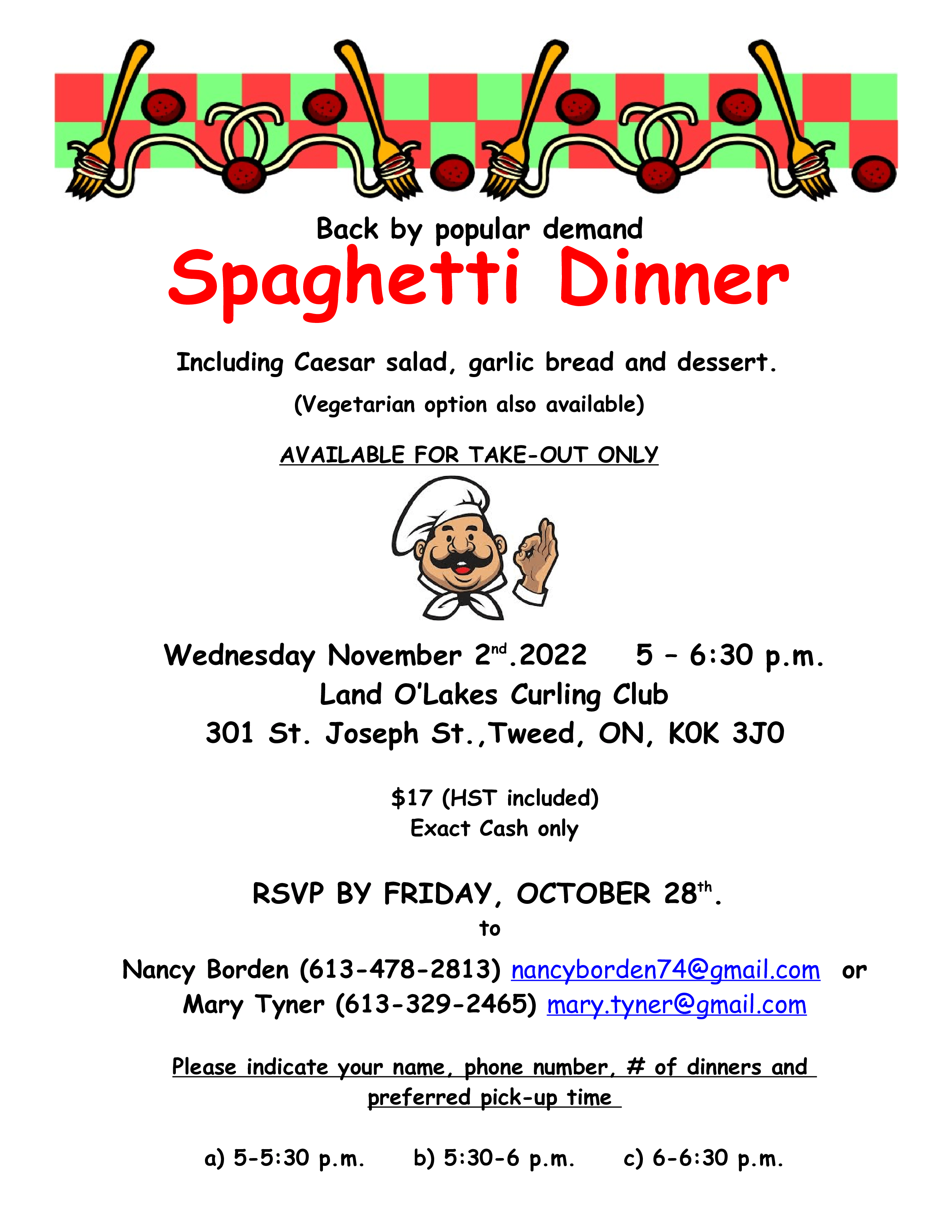 Spaghetti Dinner Flyer 2022